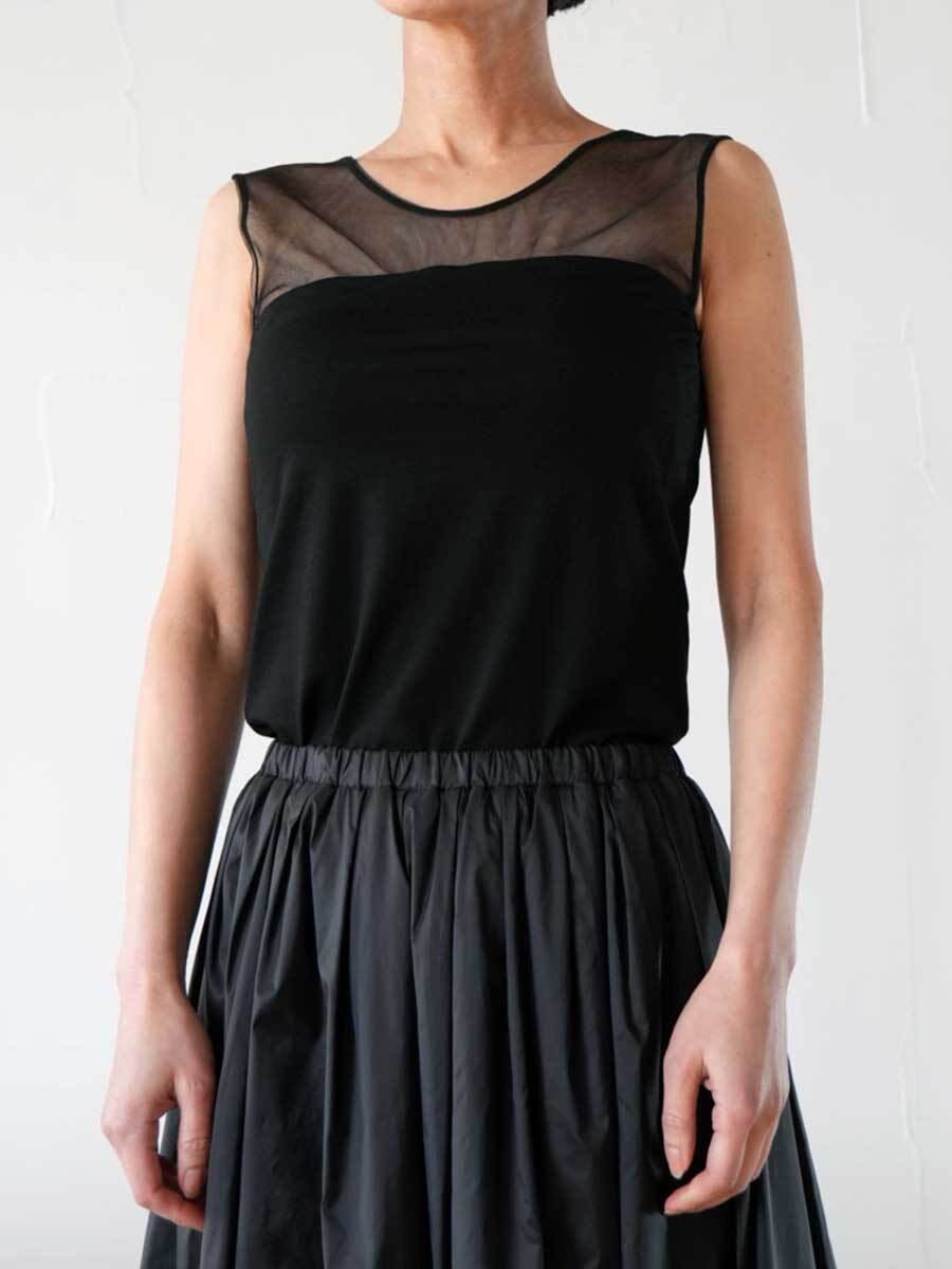 【SALE】337. CLOCHE クロシェ / シアー切り替えタンクトップ(オフ/チャコール/ブラック) (612-85603)