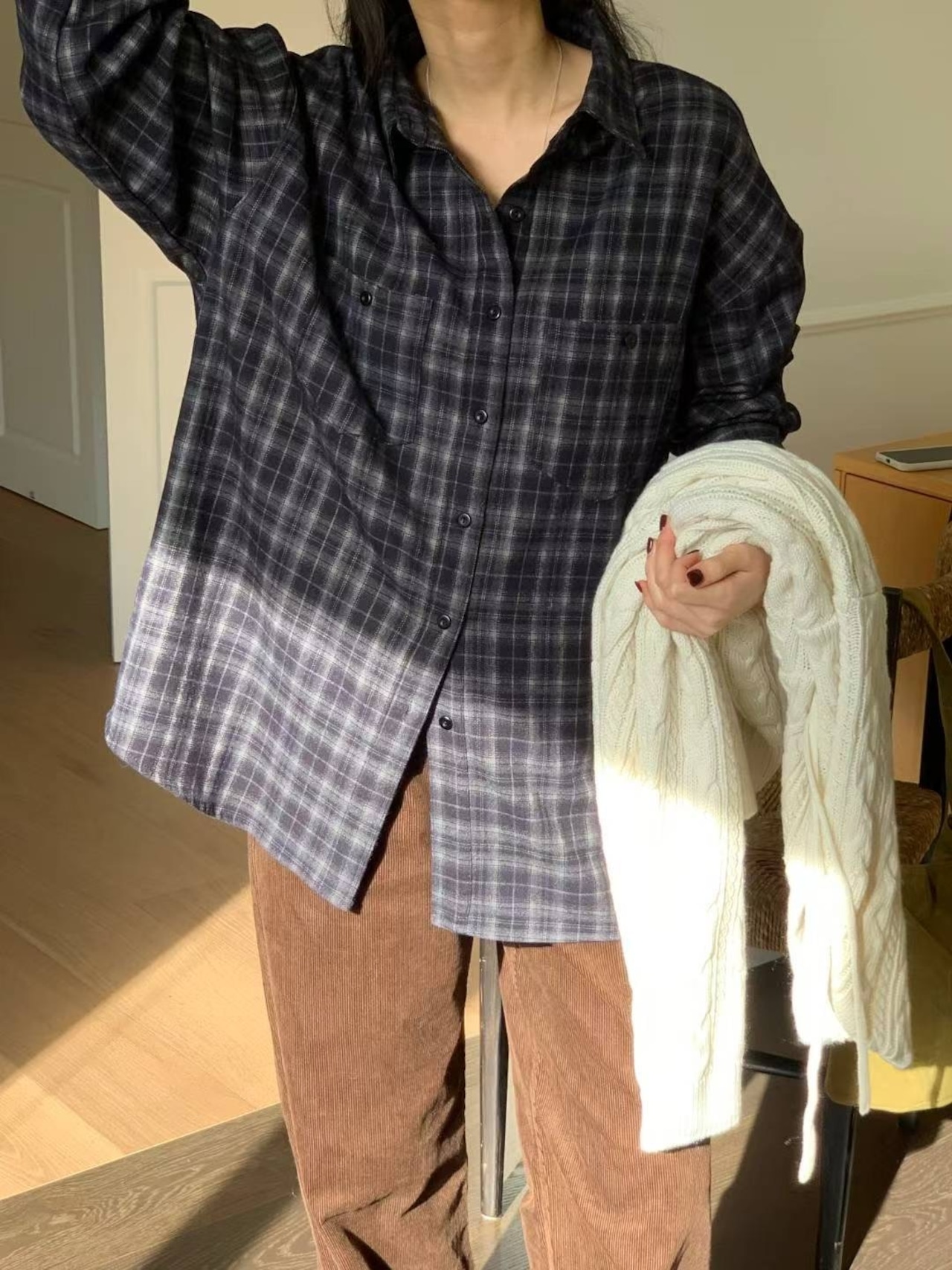 (予約) AREING / Tan check shirt 3color