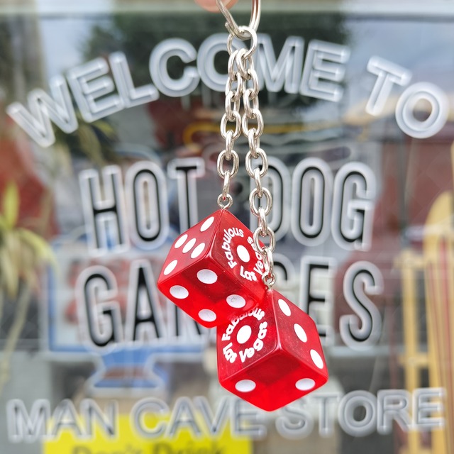 LAS VEGAS/ツインダイスキーホルダー/クリアレッド/アメリカン雑貨　ラスベガス