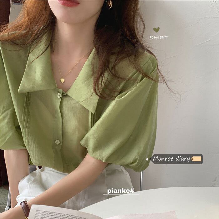 グリーンシャツ 薄手サマースタイル 夏物 モンロー32261984337