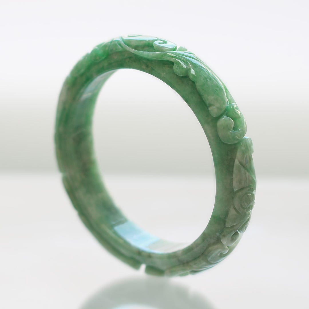 翡翠バングル 内径 約60.3mm】 Carving 翡翠バングル A貨翡翠 jd_bg1513 | 【MeiNu
