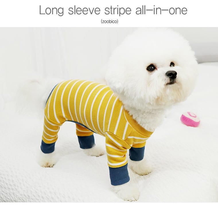 ボーダーロンパース S ~ XL 2color  /  犬服 犬 つなぎ オールインワン 部屋着 綿100% 伸縮性 ドッグウェア ストレッチ 可愛い 犬の服