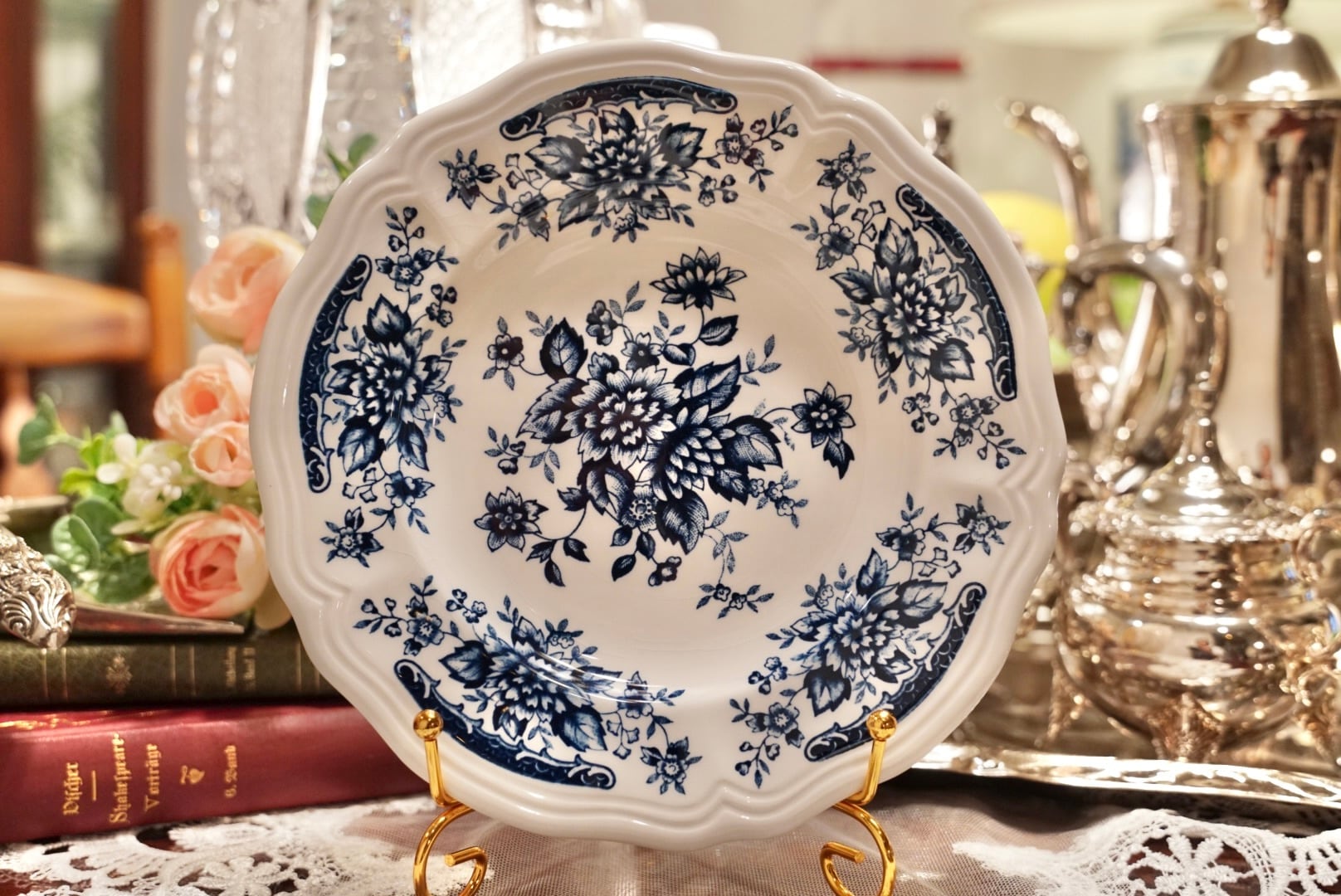A【NIKKO】ニッコー Blue Carnation ブルーカーネーション アイアンストーン 19.5cmリムプレート ヴィンテージ