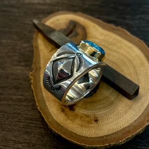 ハーマンスミス(HermanSmith) オールドキングマン(60s)ターコイズリング 18K 21号