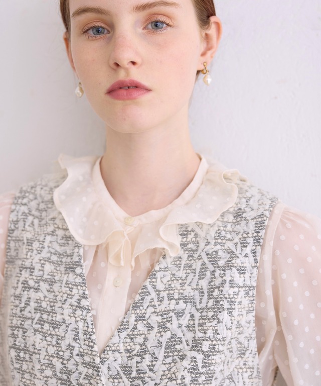 ツイード×チュールペプラムジレ