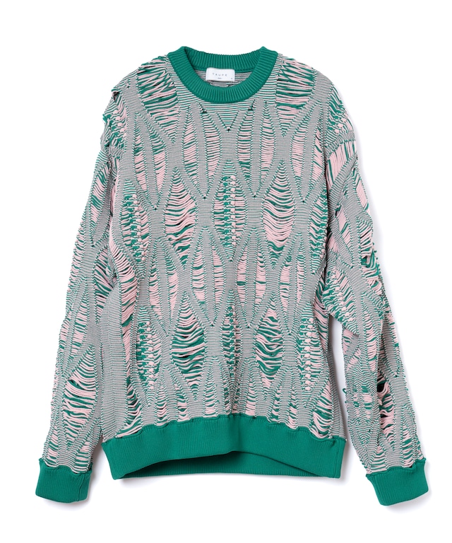 LACE ARAN CREW-NECK KNIT（GRN)