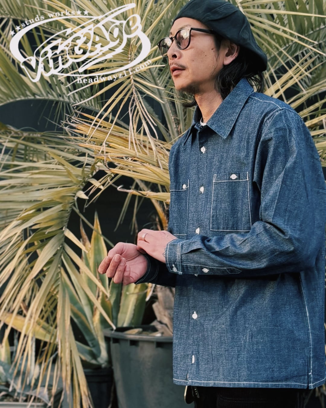 シャンブレーシャツ 開襟シャツ 長袖 ヴィンテージ風 メンズ Vin & Age
