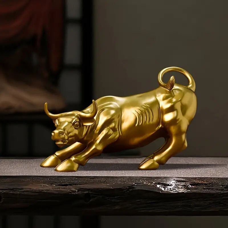 黄銅　牛　金色の置物 約14cm 楽天市場】置物 真鍮製 ウォール街の雄牛 オブジェ 開運 金運アップ