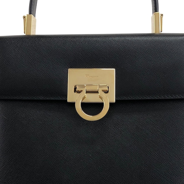 Salvatore Ferragamo サルヴァトーレ フェラガモ ハンドバッグ ブラック ガンチーニ レザー 型押し 2way vintage ヴィンテージ オールド zaxbv3