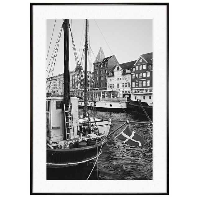 デンマーク写真 コペンハーゲンの港 インテリア モノクロアートポスター額装 AS2014