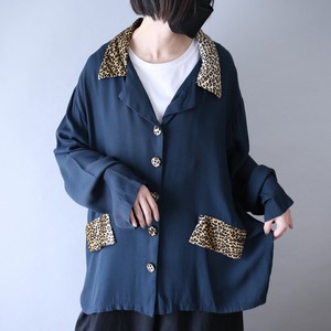 leopard velours fabric switching design loose silhouette shirt jacket