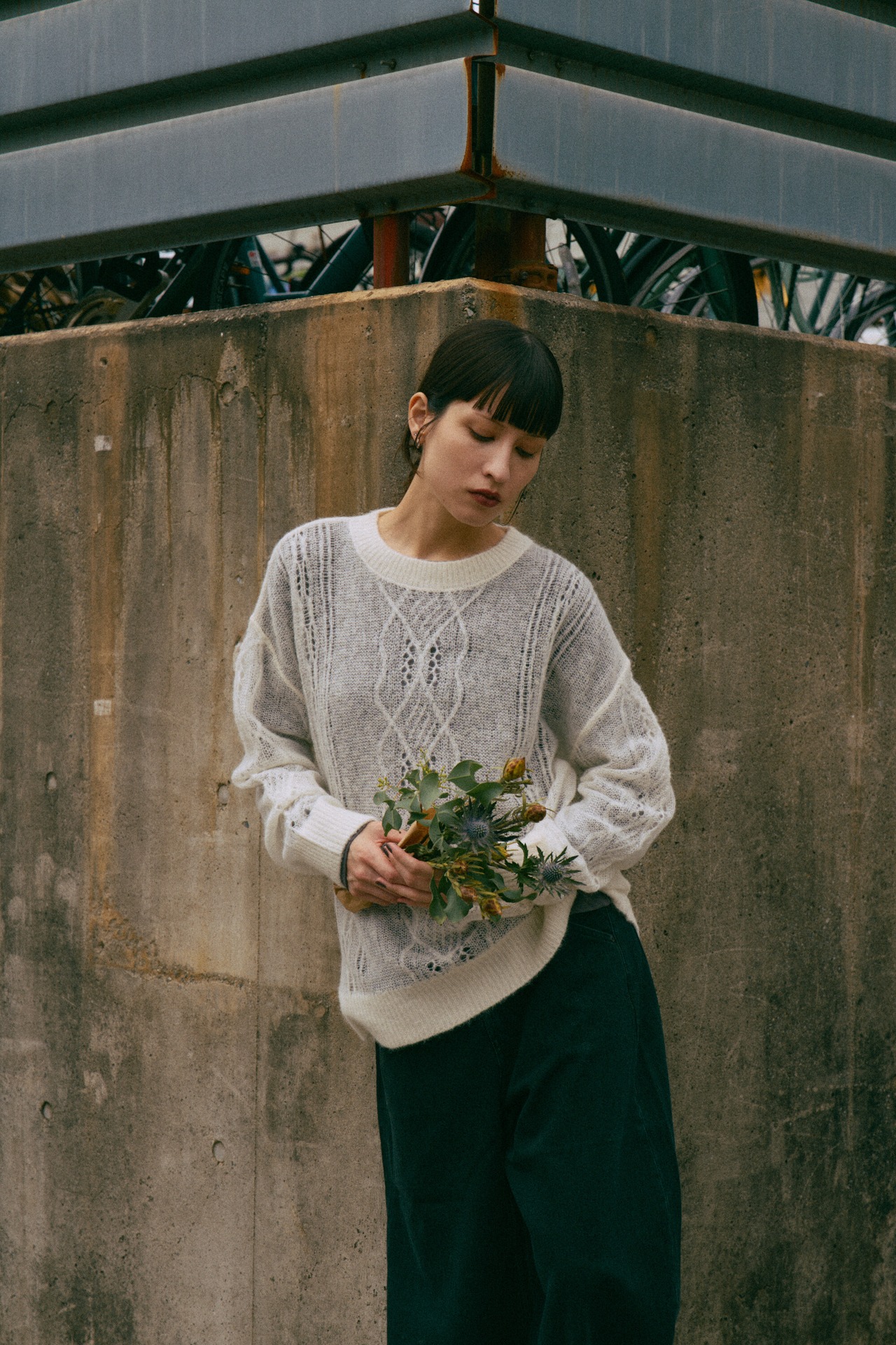 Sheer Aran Relax Sized Pullover Knit
