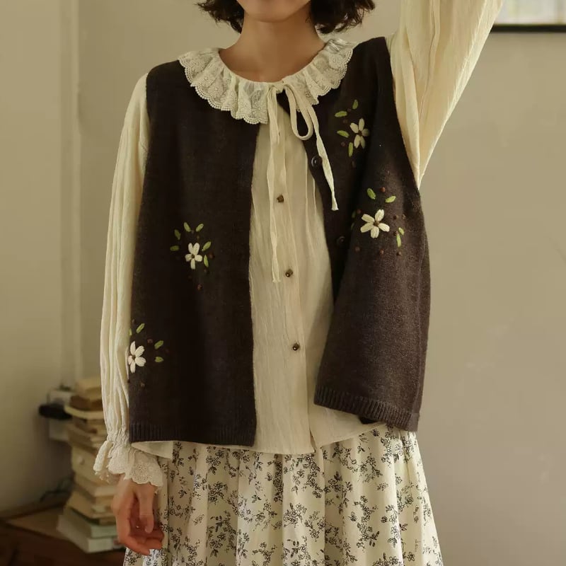 手編みニットベスト M1970