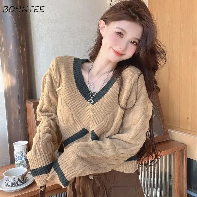 【新作】【送料無料】 セーター女性プルオーバーエレガントなストライプストリート学生セーター Mujer 長袖レジャーファッションオルクロップ秋シック 0212601687461