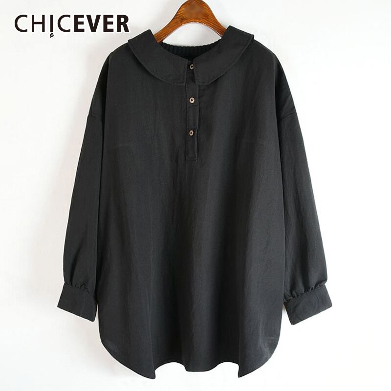 CHICEVERシャツレディースラペル長袖ルーズオーバーサイズボタンミニマリズムブラウス2020オータムタイド ロング 秋物 6base53345739008