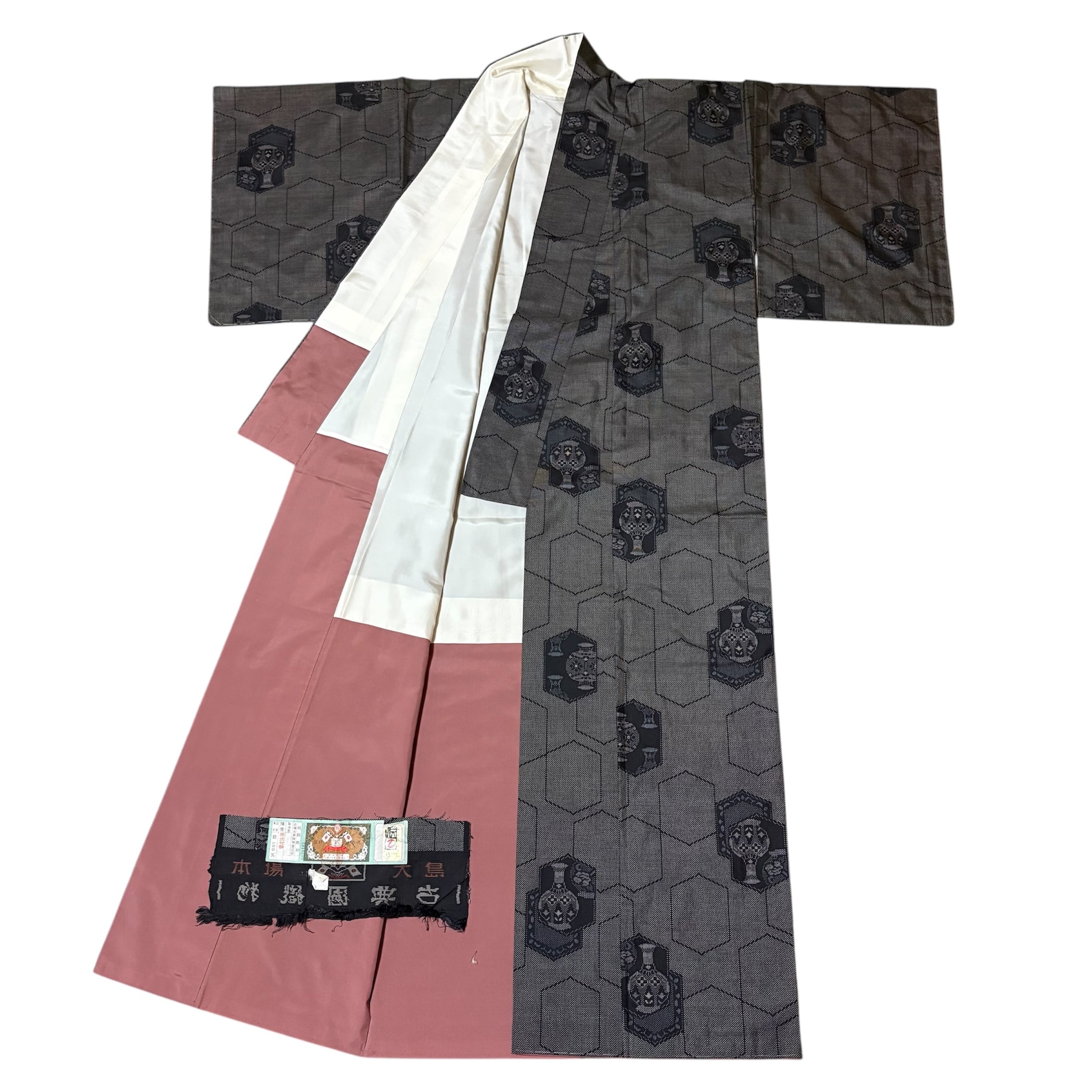 着物リメイク　大島紬　リバーシブル　ロング　コート 　マキシ　古布　羽織 着物リメイク 龍郷柄 大島紬 リバーシブル ロング コート マキシ