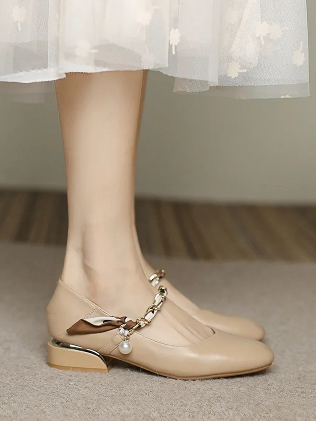 【0295】Scarf Strap Low Heel Shoes