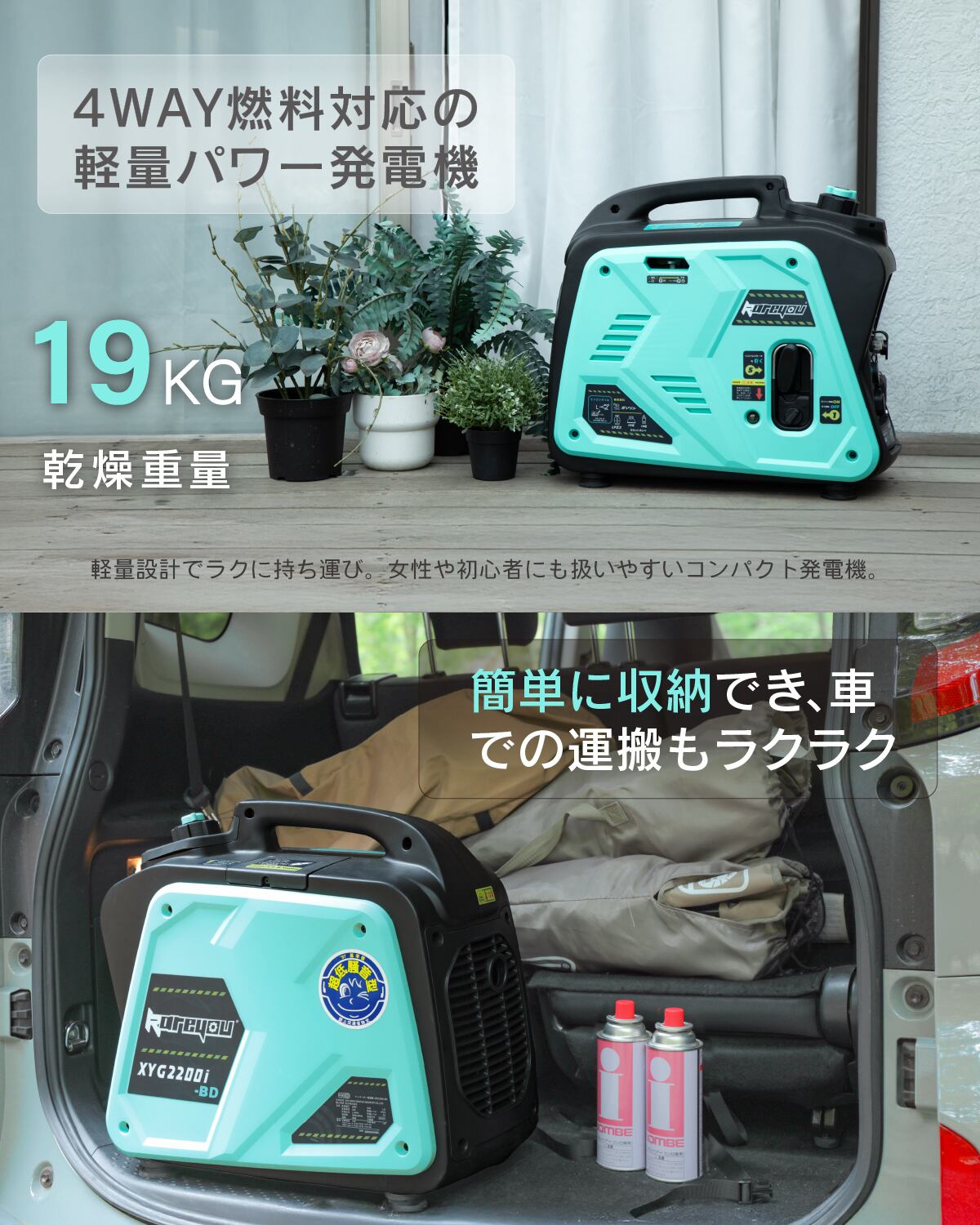 LPガス式発電機 プロパンガス式発電機 最大出力2.2kVA軽量 家庭用 超低