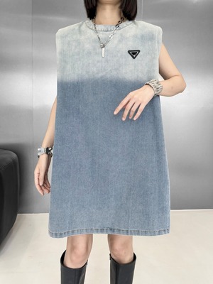 Shoulder pad gradient denim dress [T2316]