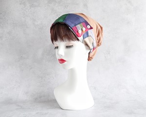 ボタン付きサッシュベルト（パッチワーク/ノスタルジックなチェック柄）とキャラメルカラー：Buttoned sash belt (Patchwork / nostalgic check pattern.) and caramel color