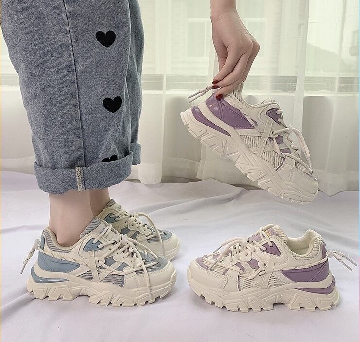 ダッドシューズ スニーカー 厚底 レースアップ 紐靴 カジュアル 大人可愛い 韓国ファッション Luluca 韓国 トレンドファッションluluca ルルカ