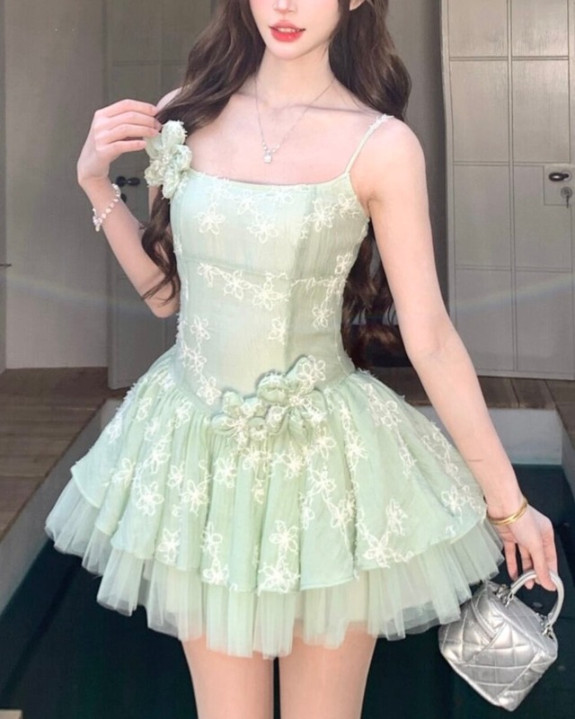 フェアリーチュチュグリーンフラワーワンピース 25W08486