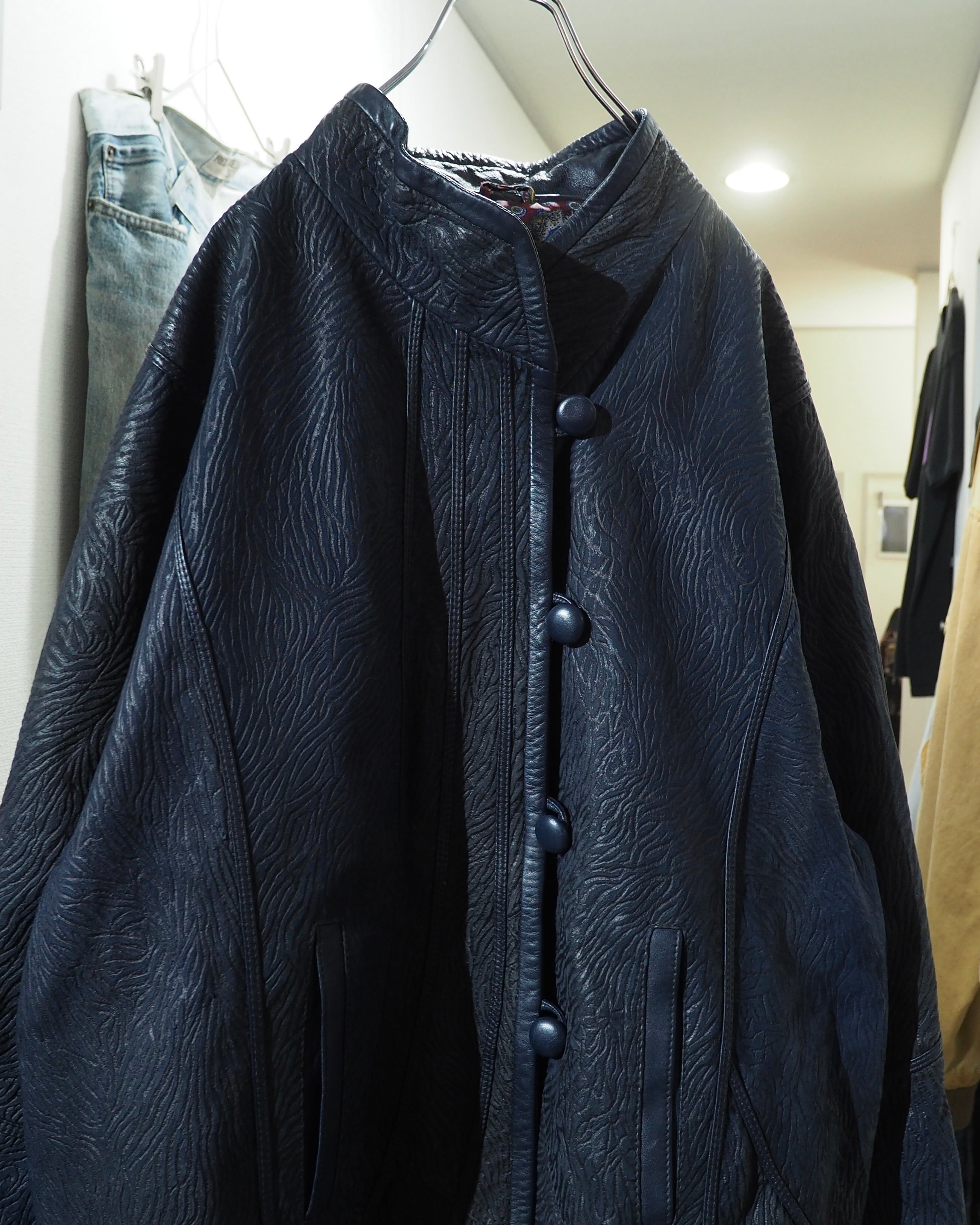 1990s " 珍品 ‐ Made in Spain " Vintage Lamb Leather Mao Collar China Jacket