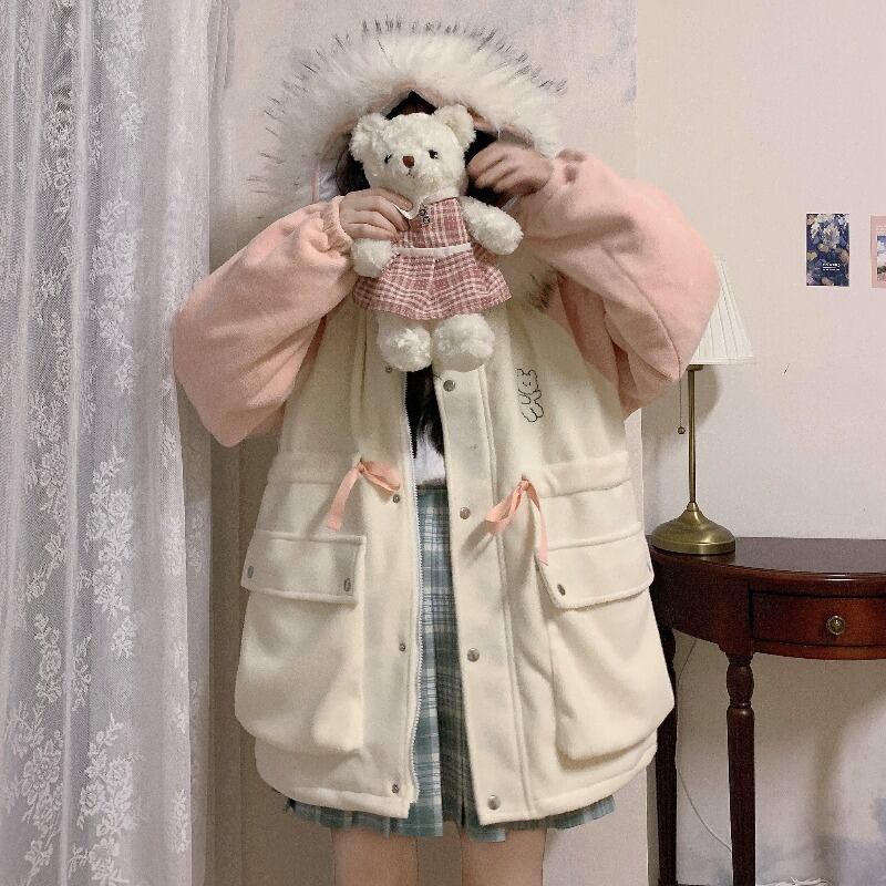 ファーカラーフードコート ルーズウィンタージャケット レディースオータム コットン 大人ガーリー スウィート キュート カジュアル 秋物 冬物 萌量不足73674889412