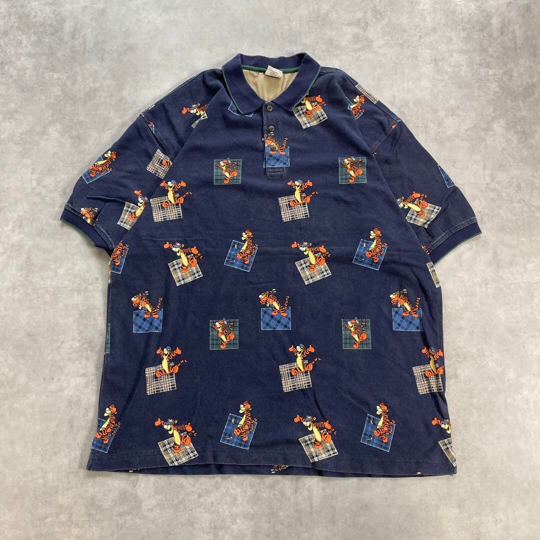 90s Disney Store ティガー 総柄 ポロシャツ 半袖