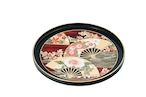 36-5117 10.0丸盆 黒 舞扇 Brack Round Tray with Flower and Fan