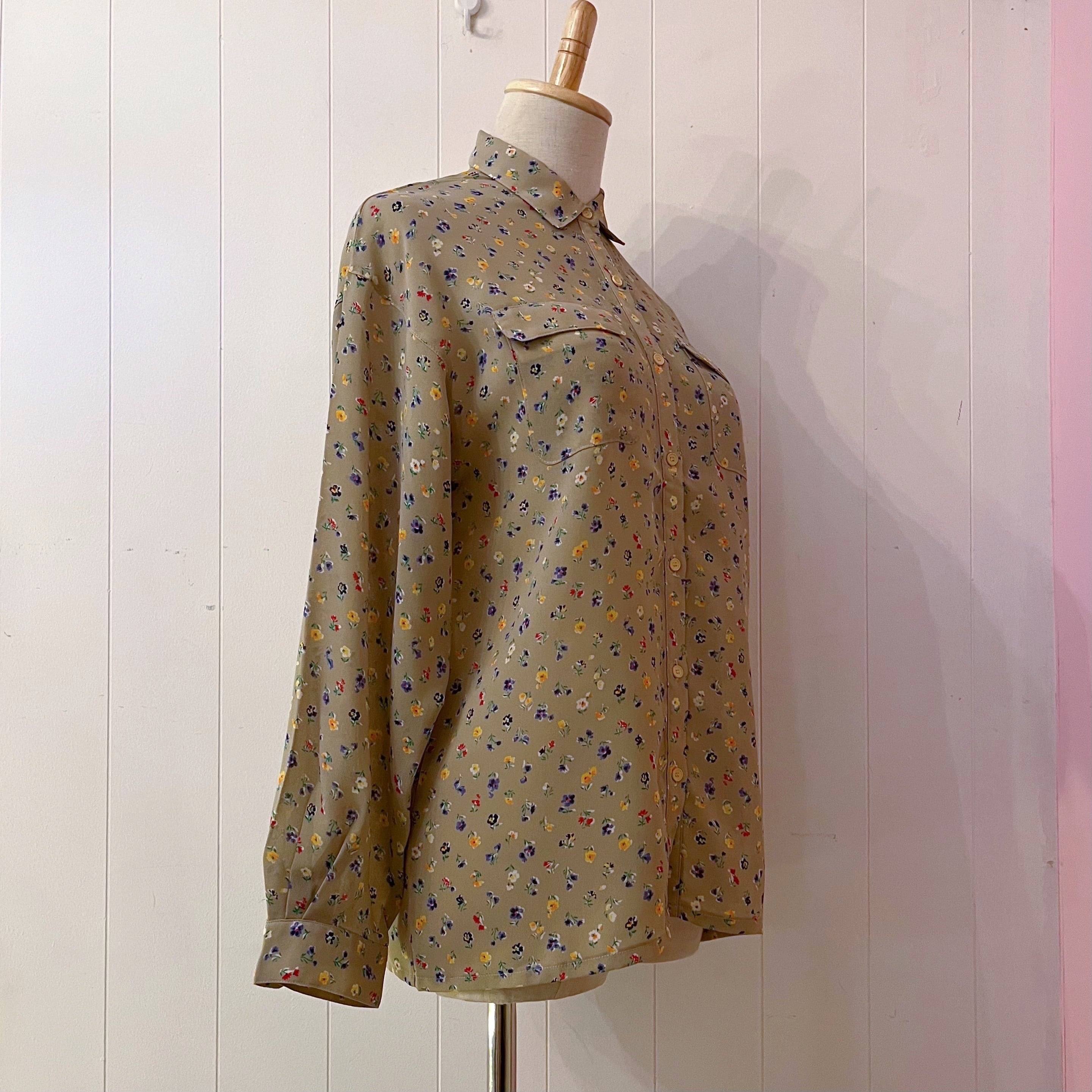 yellow purple mini flower sheer blouse