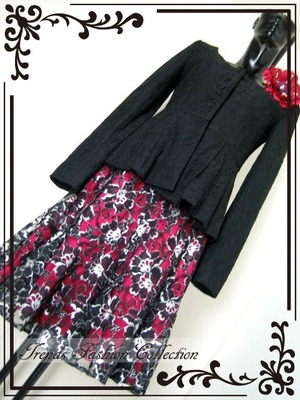 ★送料無料★M(9号)☆トップス＆花柄スカ－ト2点セット(OPN3959)