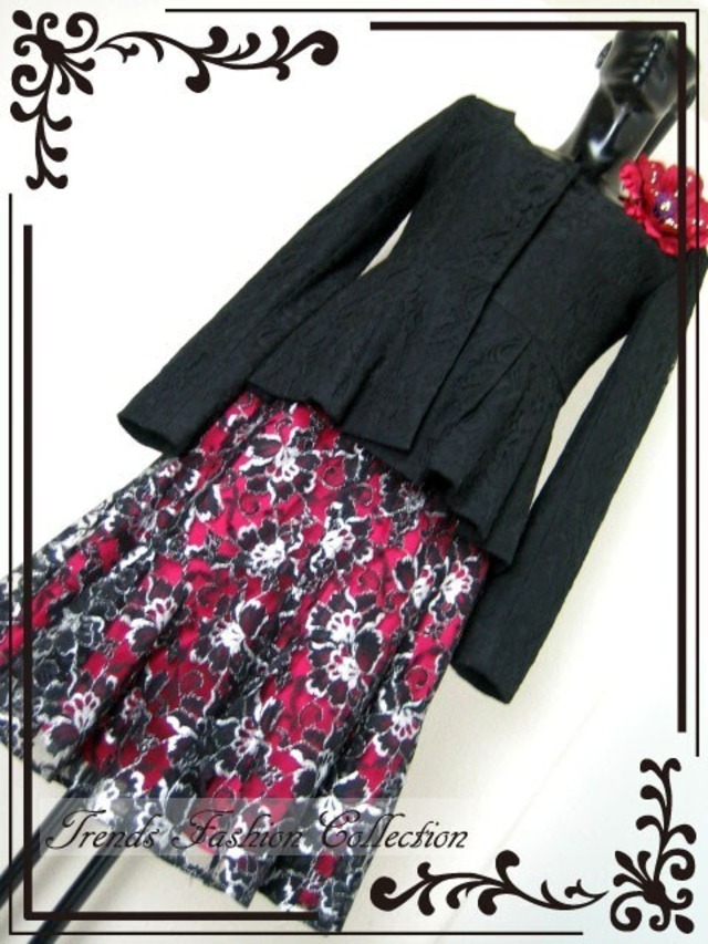 ★送料無料★M(9号)☆トップス＆花柄スカ－ト2点セット(OPN3959)