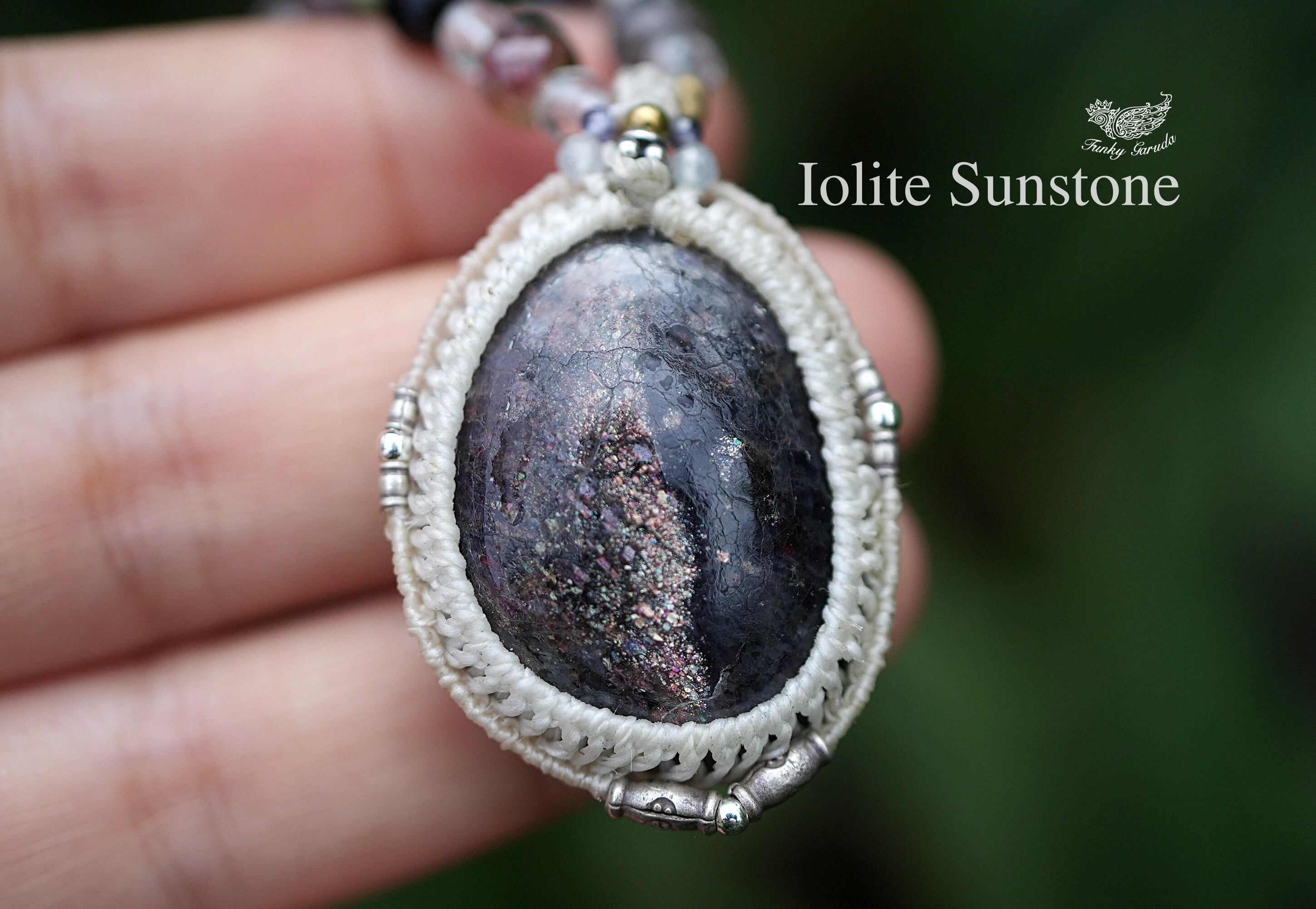 half/ブラットショット★アイオライトサンストーン マクラメネックレス1695