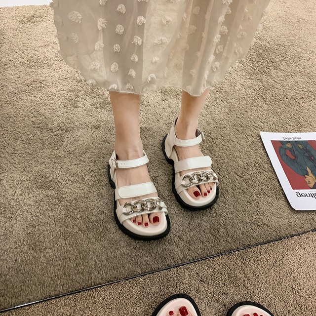 サンダルサマーレッドバックルカジュアル 靴 シューズ 夏物 ビーチ フェイクシューズ1102996428