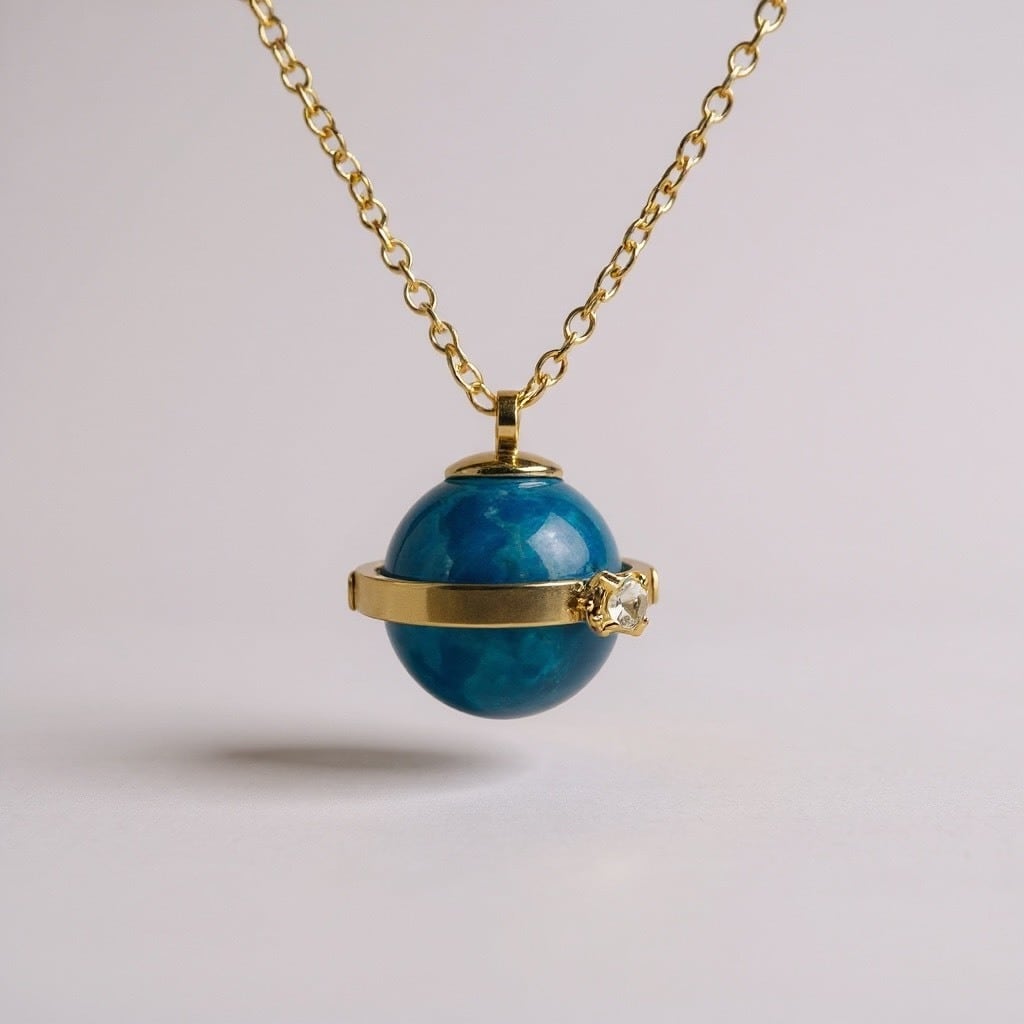 惑星軌道ネックレス | 天然石惑星ジュエリー | アクアマリン付き