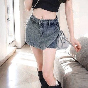 サイドリボン デニム ショートパンツ レディース 韓国 スカート風 大人 カジュアル おしゃれ ハイウエスト ストリート系 原宿系 大人可愛い 大人女子