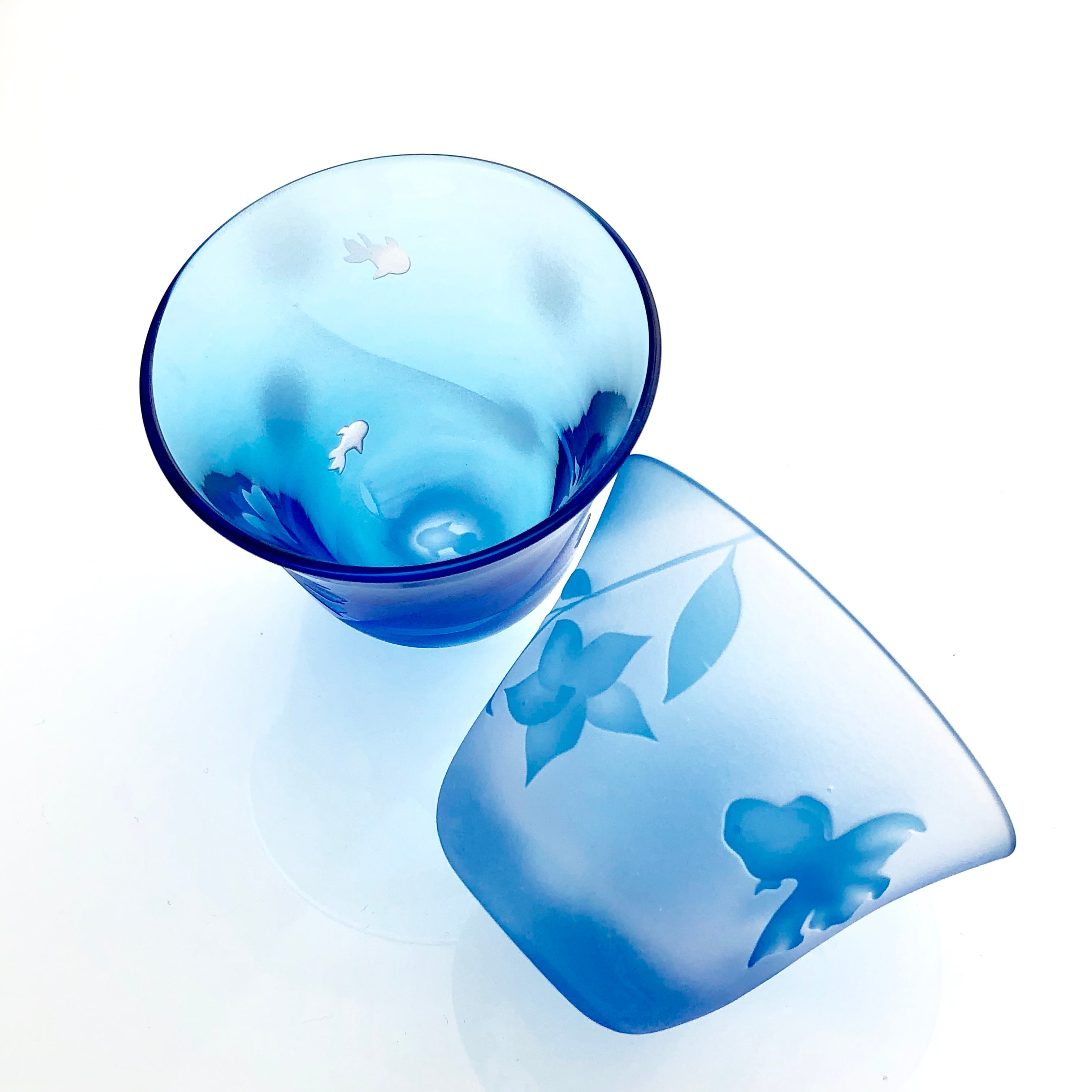 ゆらゆら金魚と花 酒器セット 片口、おちょこ（ぐい呑み） 江戸硝子