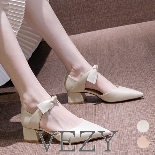 パンプス 痛くない リボンパンプスヒール きれいめパンプス 結婚式 チャンキーヒール 歩きやすいシューズ ヒール太め ポインテッドトゥ pumps 大人可愛い美脚 靴 shoes シューズ ベジー VEZY ItemNo.【19737158 】