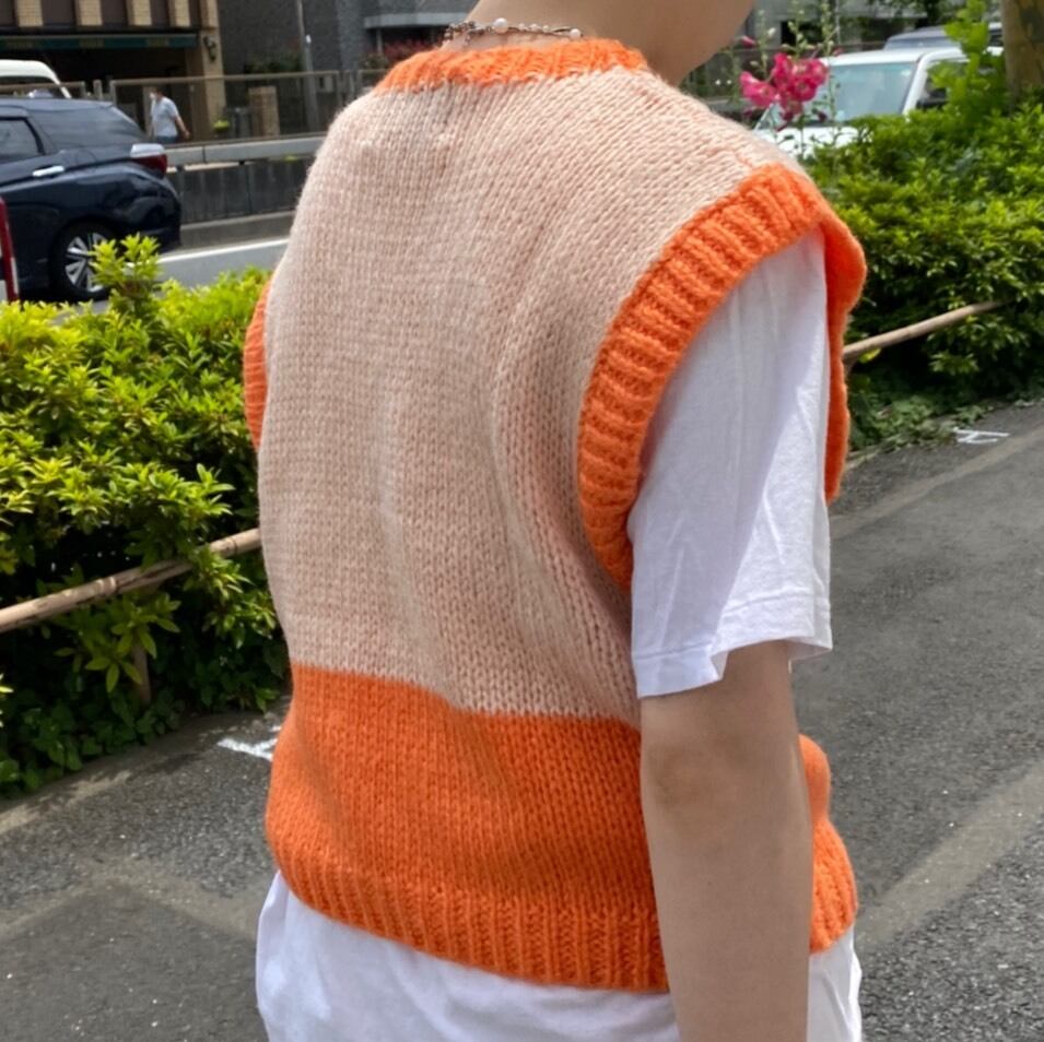 オレンジバイカラーショートニットベスト_LN0318 | lanan(ラナン)