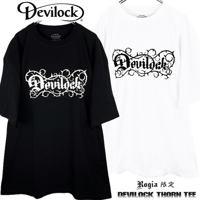 DEVILOCK デビロック「Rogia限定 DEVILOCK THORN TEE」半袖Tシャツ オーバーサイズ ビッグ 黒白 ブラック 棘 ホワイト 2L 3L 4L ロゴ クルーネック ハードコア HARDCORE メンズレディース UK パンクロック PUNK ROCK メタル METAL バンド フェス ギフト ステージ衣装 Rogia