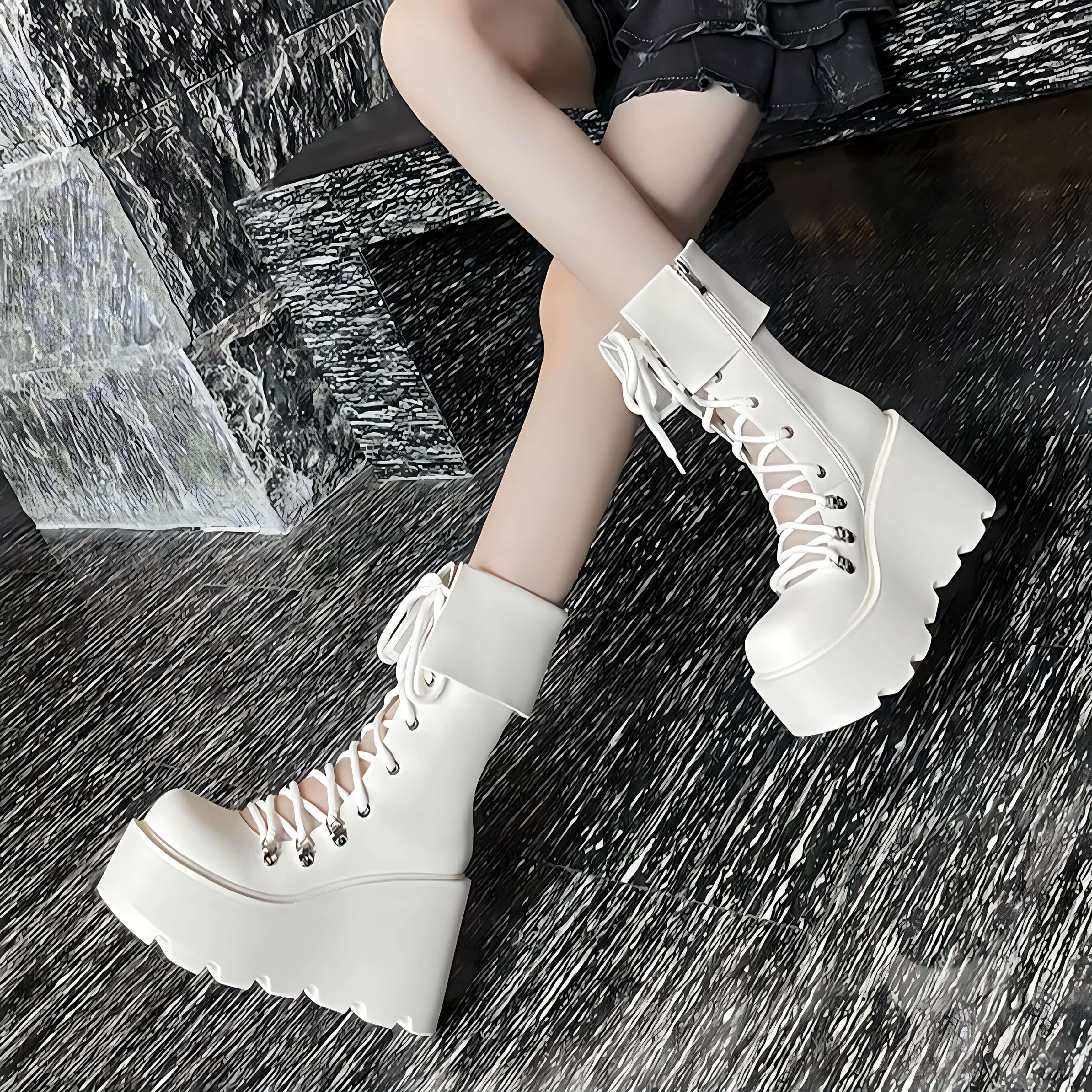 オープンレースアップ折り返し厚底ブーツ10cm全2色 | 厚底