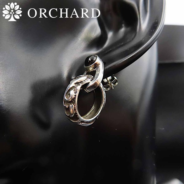 シルバー925 ピアス 両耳 メンズ レディース 925 Silver ブラックオニキス 茨 フープ