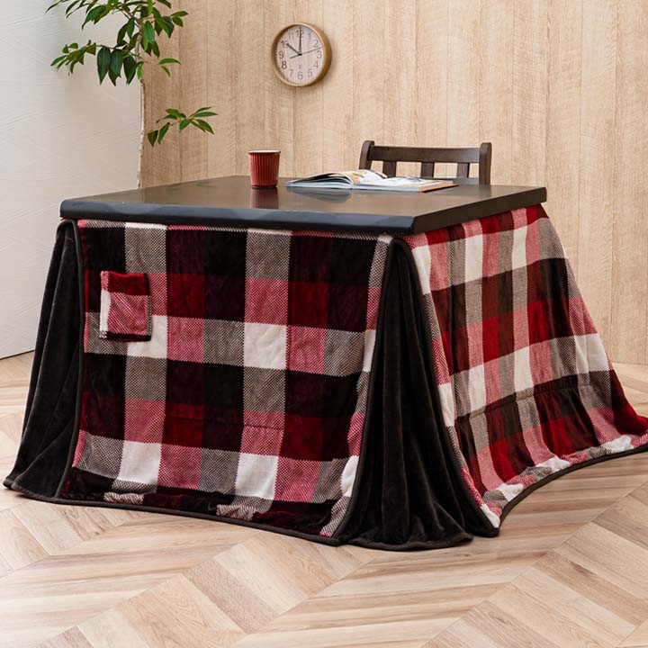 こたつ布団 正方形 ダイニング用 高脚用 チェック柄 『ジャーナル ハイタイプ』 レッド 約235×235cm