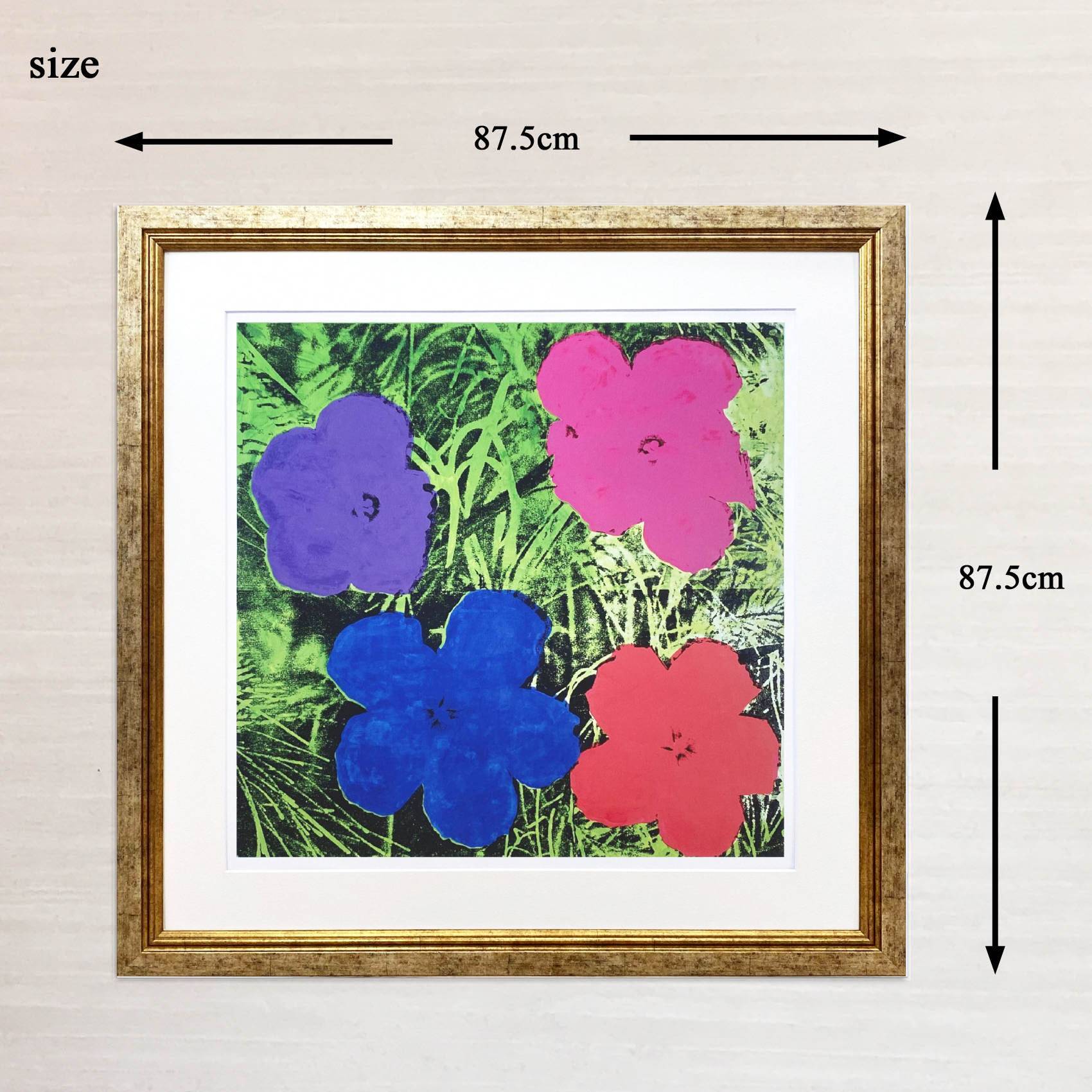 アンディ ウォーホル作品「フラワーズ,c.1964(パープル ブルー ピンク レッド)」展示用フック付大型サイズジークレ ポップアート 絵画 Andy Warhol