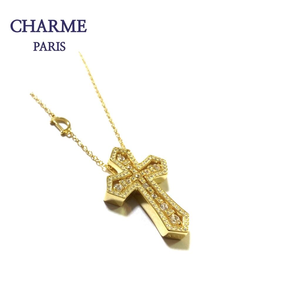 22k plating cz diamond crown necklace