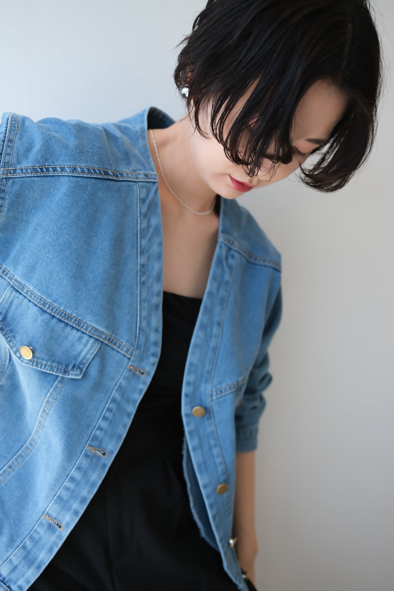 No-collar Denim Jacket ノーカラーデニムジャケット BLue | planet3rd