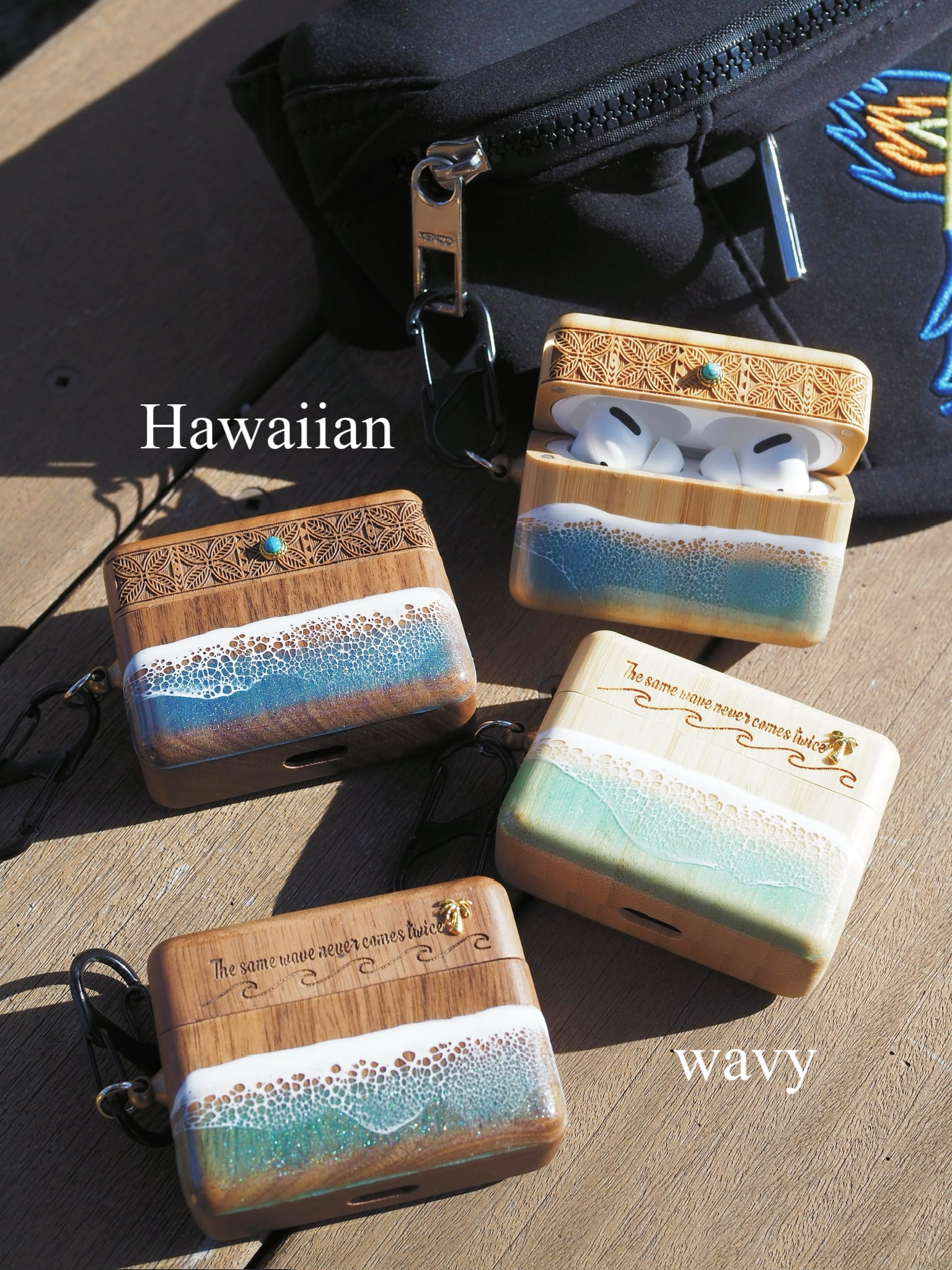 AirPods Pro,Pro 3,第3世代 wood case/hawaiian&wave(wood×resin