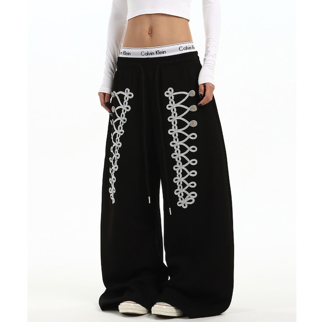 ミリタリーブレードデザインワイドスウェットパンツ 2col R02498