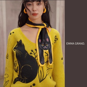 陽だまりに佇む黒猫のニットトップス　E00607